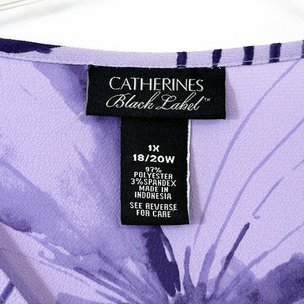 Catherines Plus Size 18/20W Top 1X Purple Floral‎ Dramatic Split Sleeve 793 - Picture 8 of 8